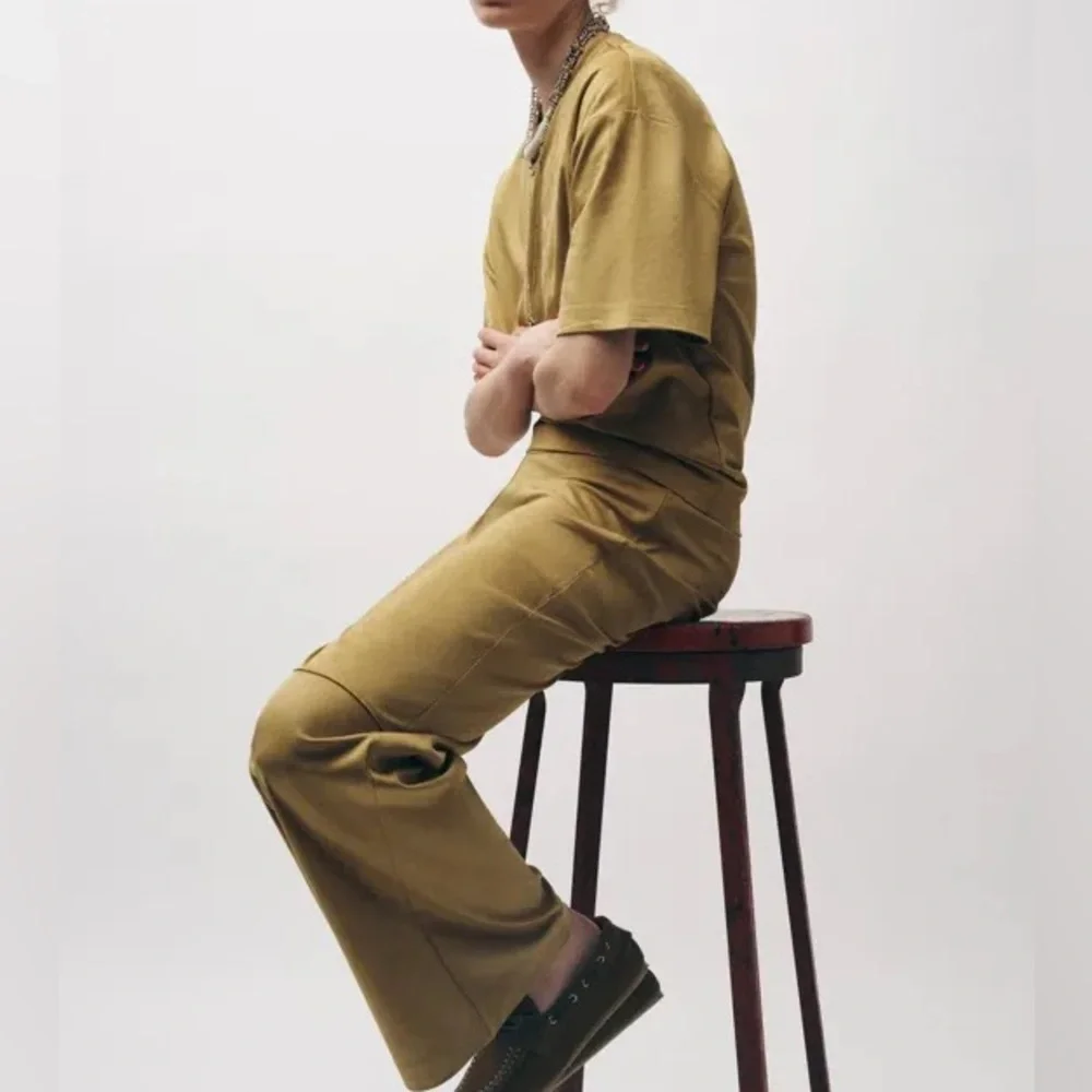 Zara NWT 2 piece matching SET tan faux suede tee shirt & wide leg pants